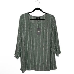 WS Sage Green White Dotted Stripe Bell Ruffle Sleeve Blouse NWT